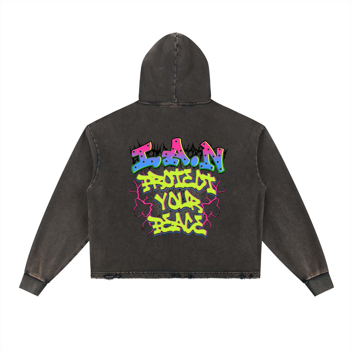 Vintage Washed Frayed-Hem Hoodie