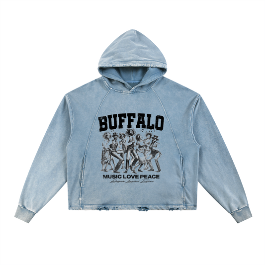 Buffalove Vintage Washed Frayed-Hem Hoodie