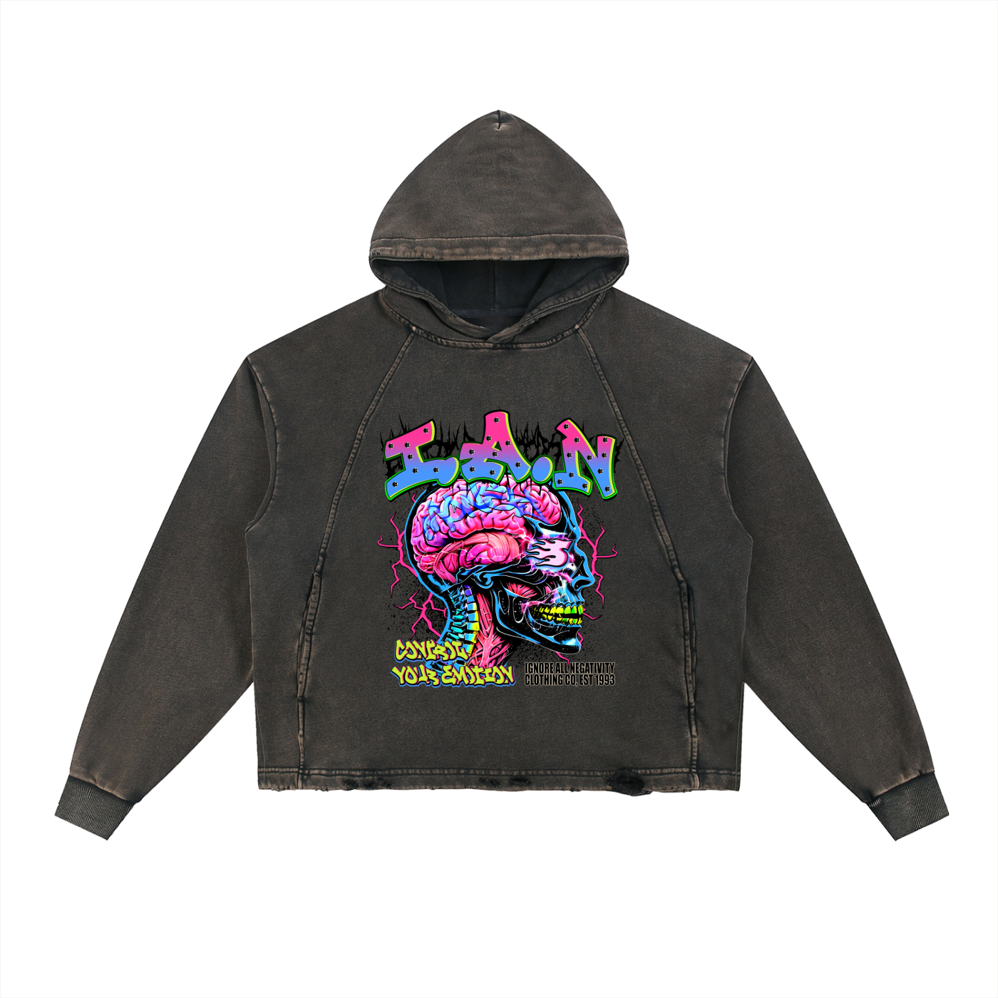 Vintage Washed Frayed-Hem Hoodie