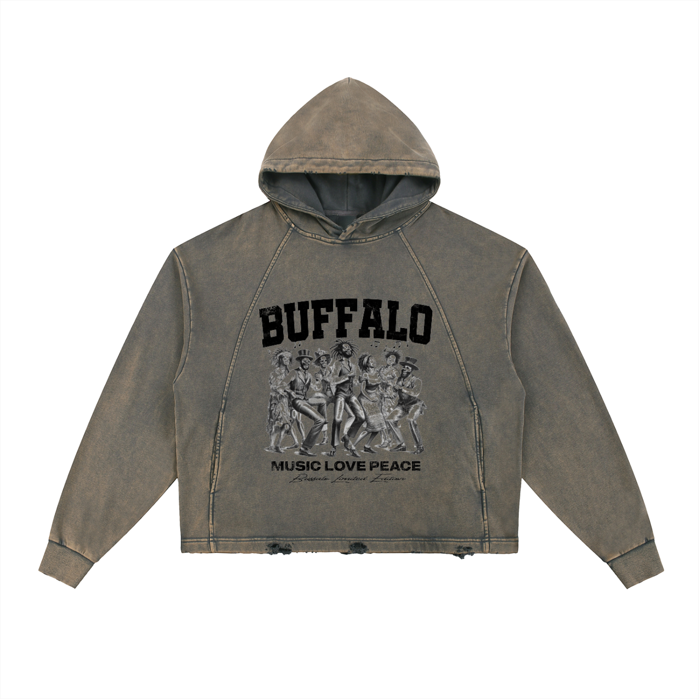 Buffalove Vintage Washed Frayed-Hem Hoodie